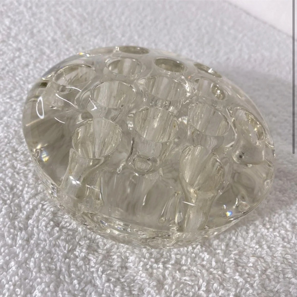Vintage Clear  Glass 13 Hole Floral Flower Frog 4” - Picture 2 of 9